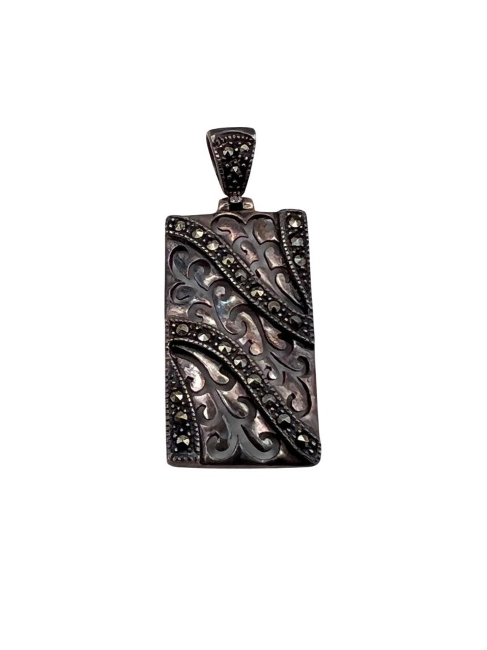 Sterling Silver Pendant Marcasite Filigree 5.98g Stamped 925 TH Thai Art Deco